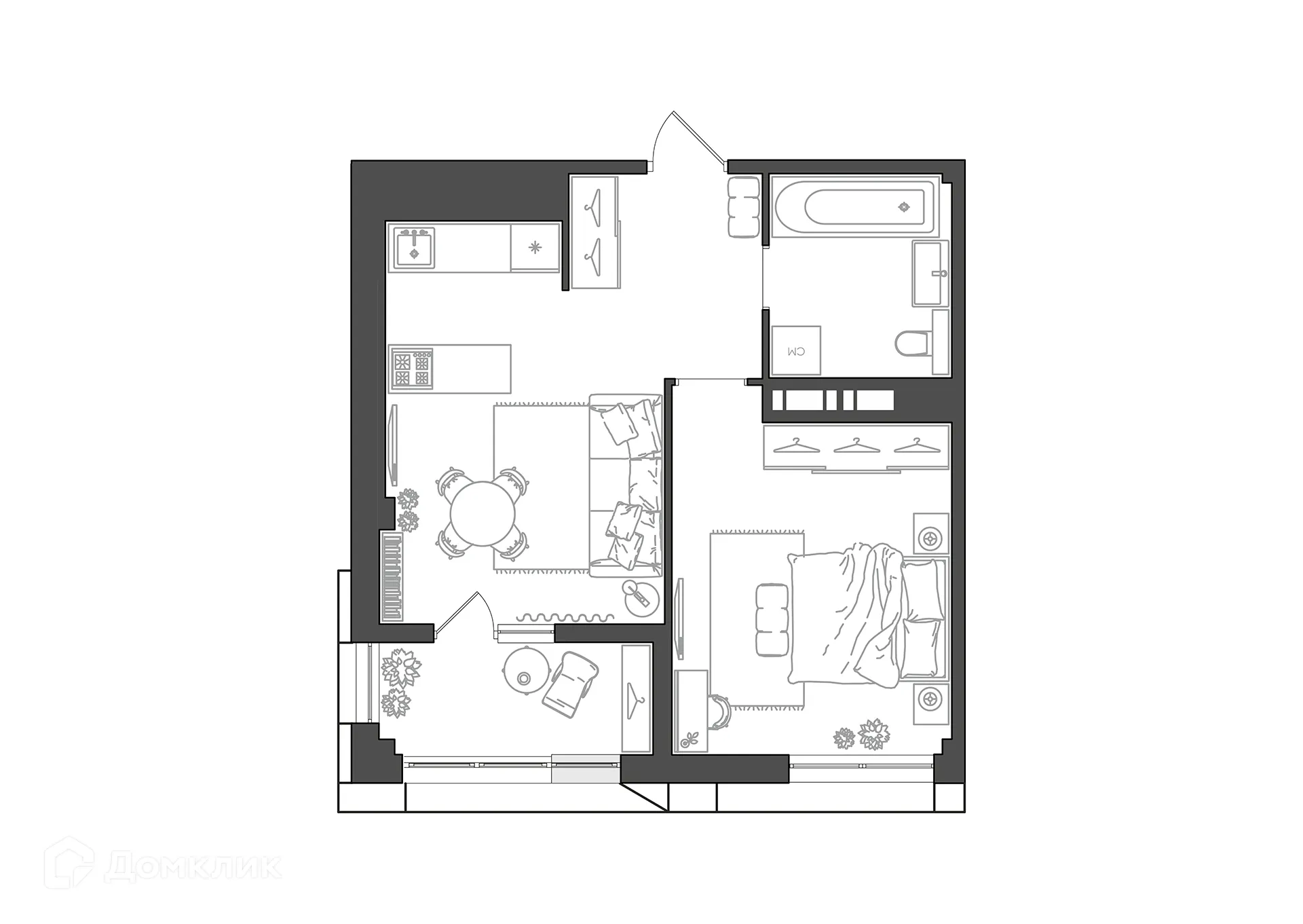 Планировка 1-комнатной квартиры 44.03 м² в ЖК URBN (Урбн), г. Волгоград — фото 10