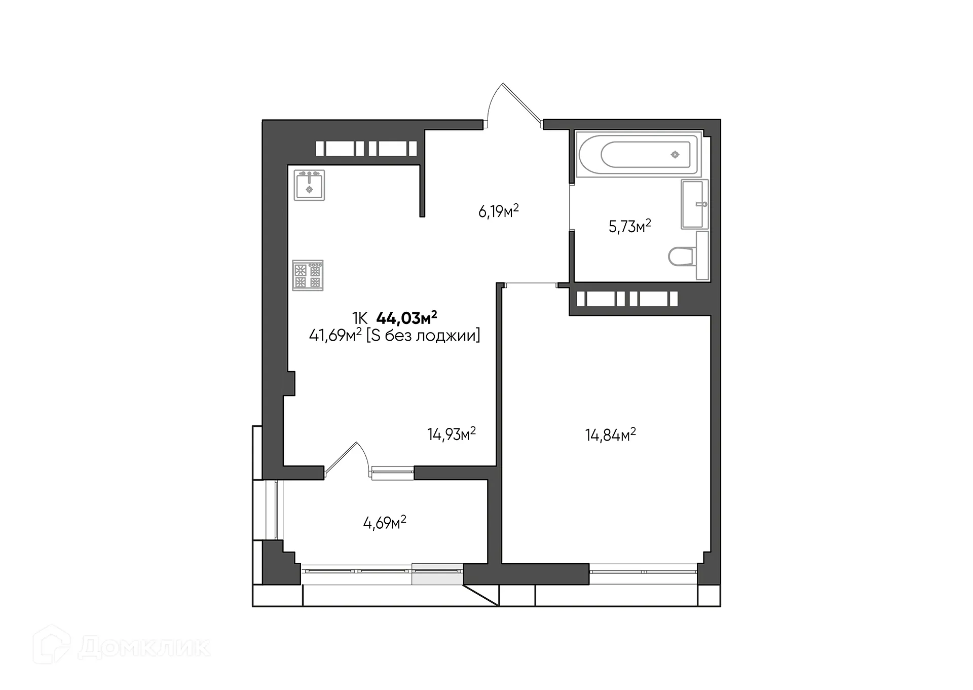 Планировка 1-комнатной квартиры 44.03 м² в ЖК URBN (Урбн), г. Волгоград — фото 11