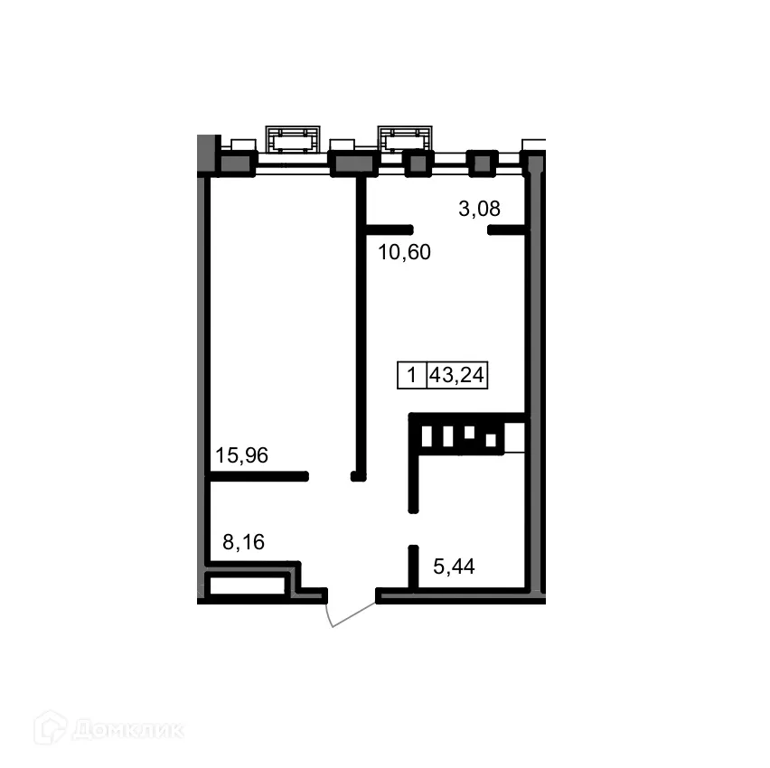 Планировка 1-комнатной квартиры 43.24 м² в ЖК ОМЕГА, г. Волгоград — фото 4