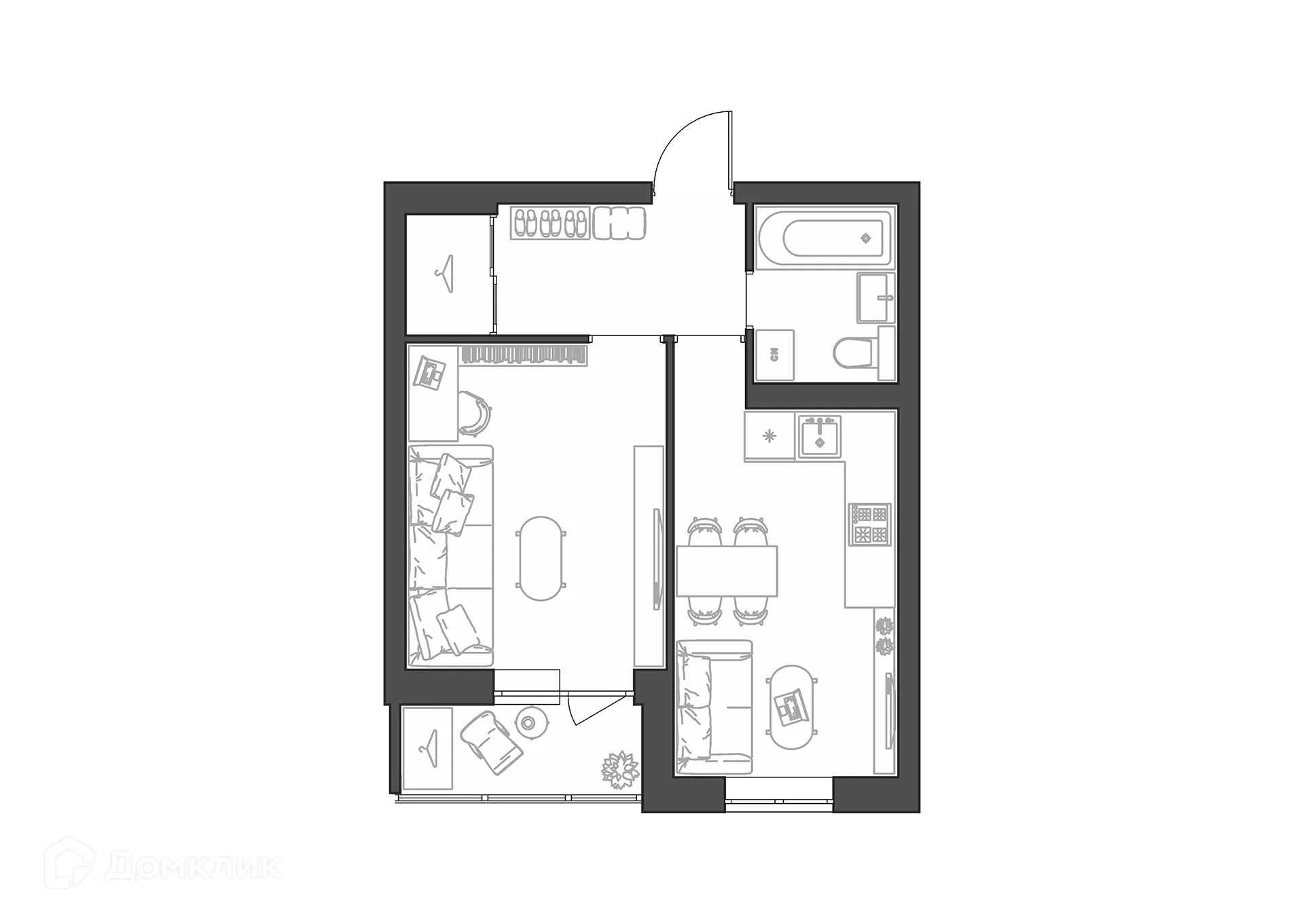 Планировка 1-комнатной квартиры 37.28 м² в ЖК Квартал, г. Волгоград — фото 1