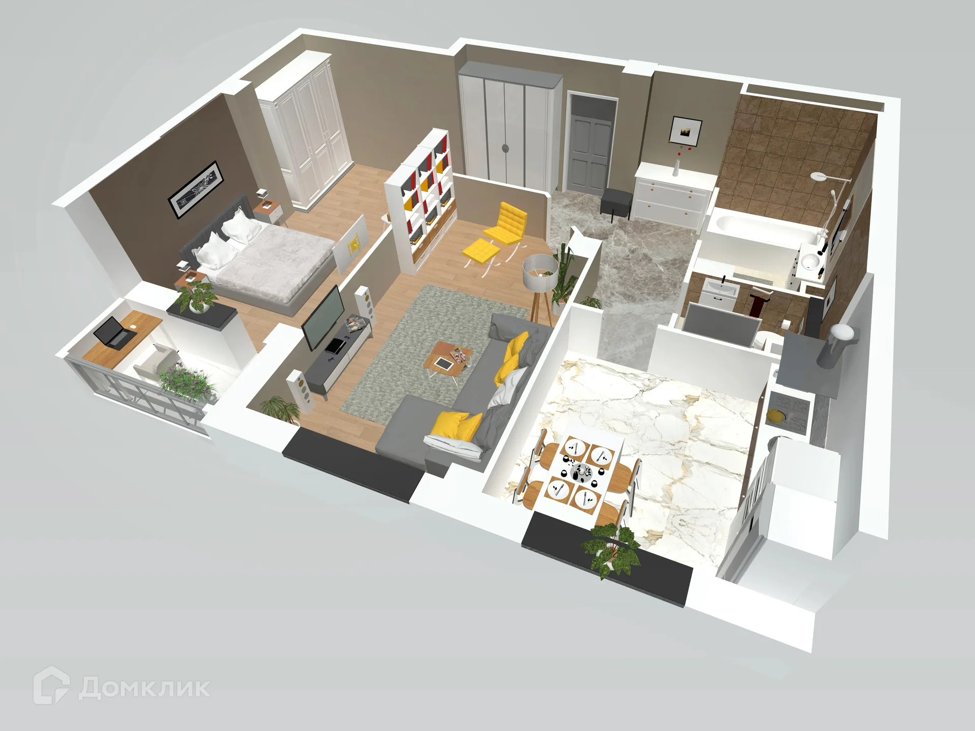 Планировка 2-комнатной квартиры 66.9 м² в ЖК Петровский парк, г. Волгоград — фото 3