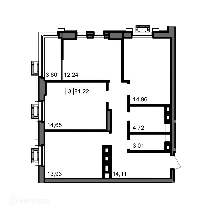 Планировка 3-комнатной квартиры 81.22 м² в ЖК ОМЕГА, г. Волгоград — фото 1