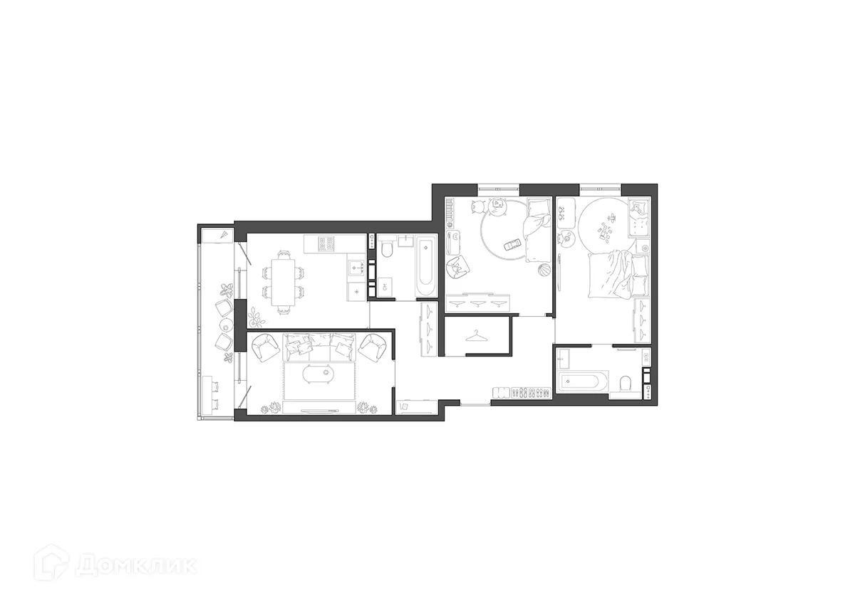 Планировка 3-комнатной квартиры 79.14 м² в ЖК Квартал, г. Волгоград — фото 2