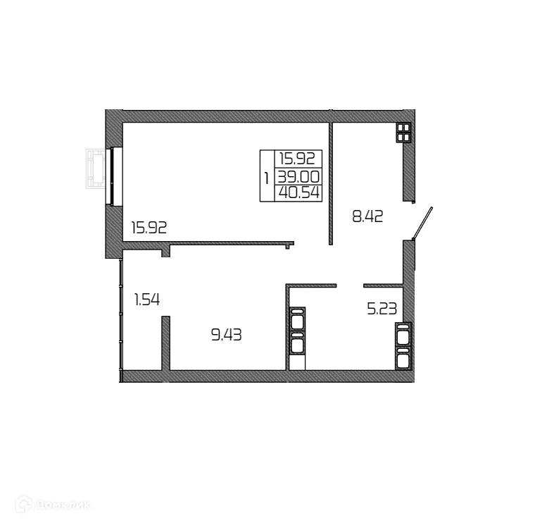 Планировка 1-комнатной квартиры 40.54 м² в ЖК СЕЛЕНА, г. Волгоград — фото 1