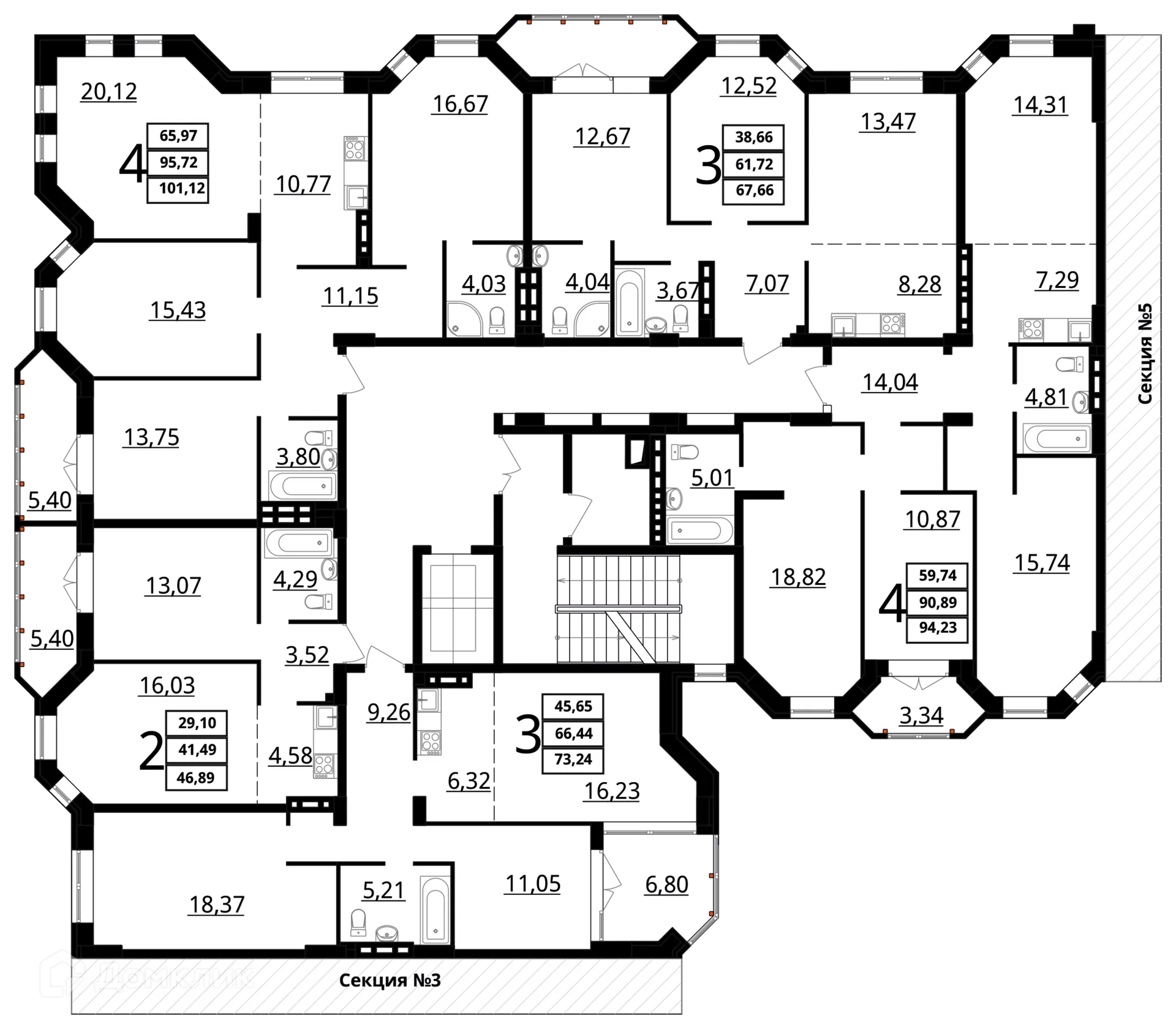 Планировка 3-комнатной квартиры 94.23 м² в ЖК "Резиденция", г. Волгоград — фото 2