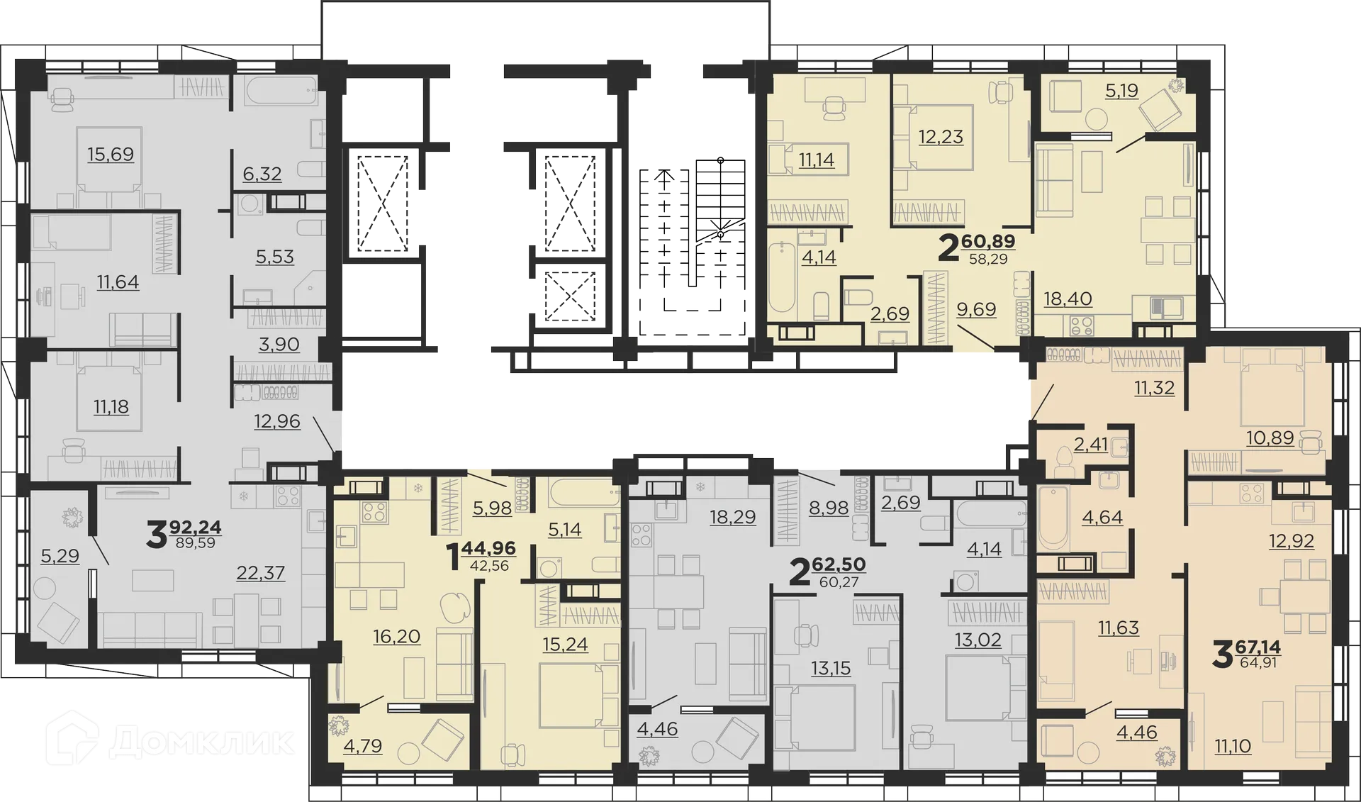 Планировка 3-комнатной квартиры 92.24 м² в ЖК URBN (Урбн), г. Волгоград — фото 14