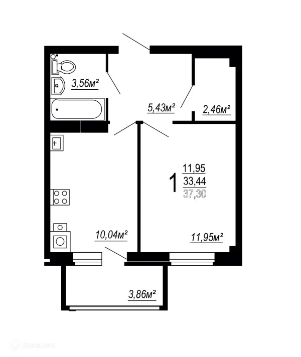 Планировка 1 комн. в ЖК по улице Полины Осипенко