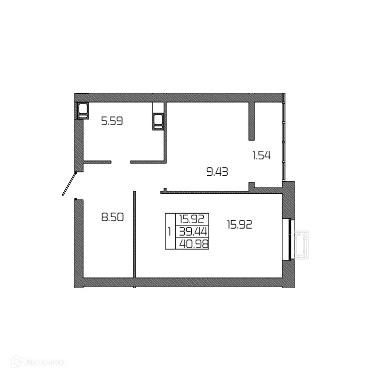 Планировка 1-комнатной квартиры 40.98 м² в ЖК СЕЛЕНА, г. Волгоград — фото 1