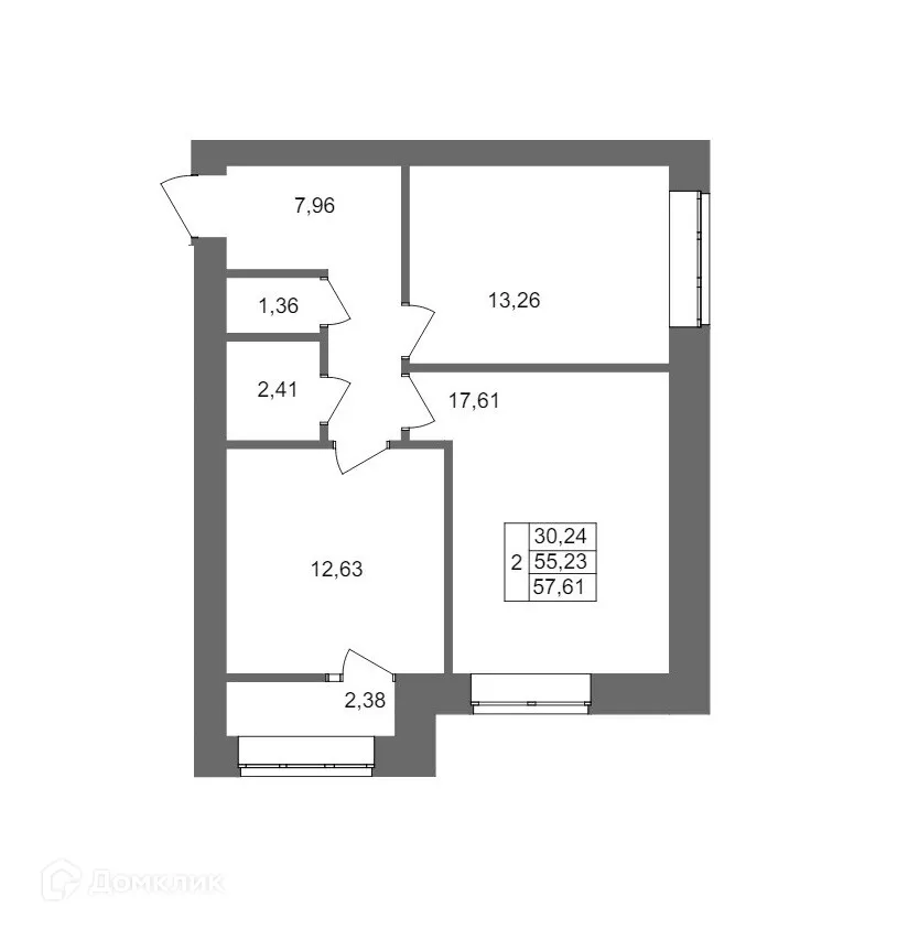 Планировка 2-комнатной квартиры 57.61 м² в ЖК Клубный дом на Жукова, г. Волгоград — фото 1
