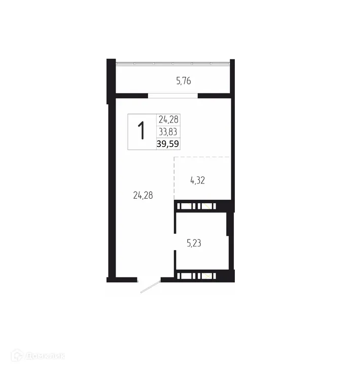 Планировка 1-комнатной квартиры 39.59 м² в ЖК ДУЭТ, г. Волгоград — фото 1