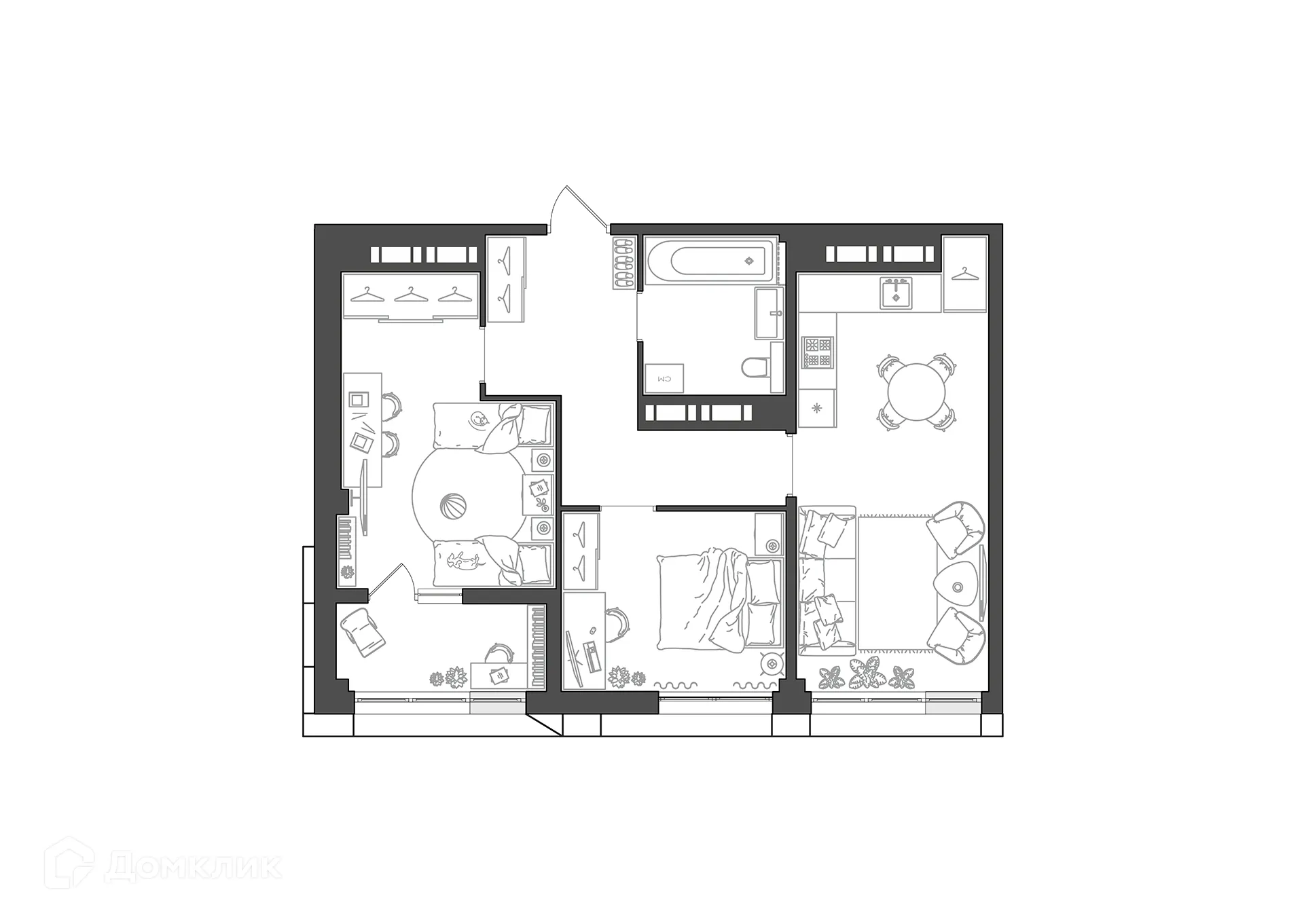 Планировка 2-комнатной квартиры 64.15 м² в ЖК URBN (Урбн), г. Волгоград — фото 2