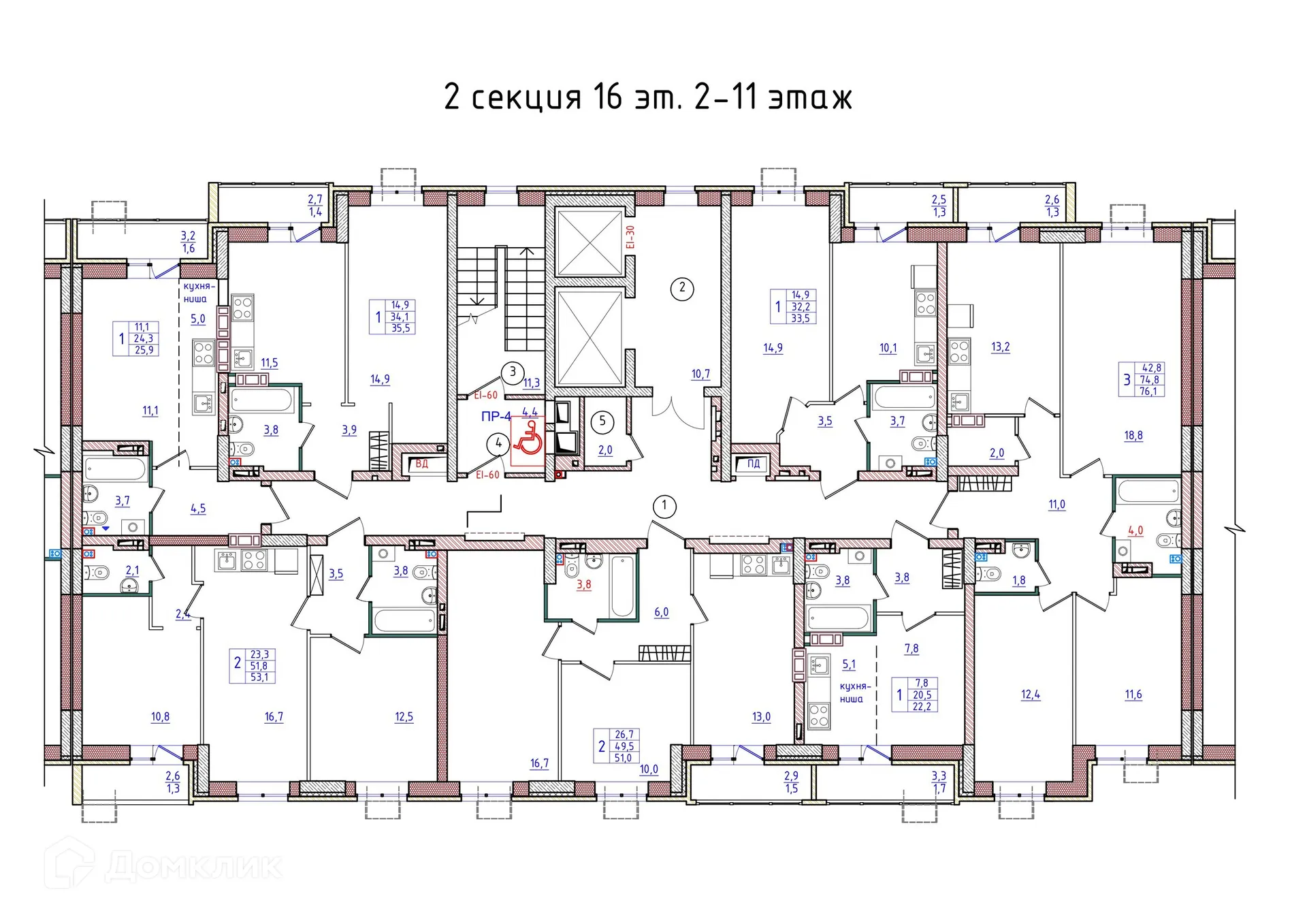 Планировка 1-комнатной квартиры 22.2 м² в ЖК Сталь, г. Волгоград — фото 2
