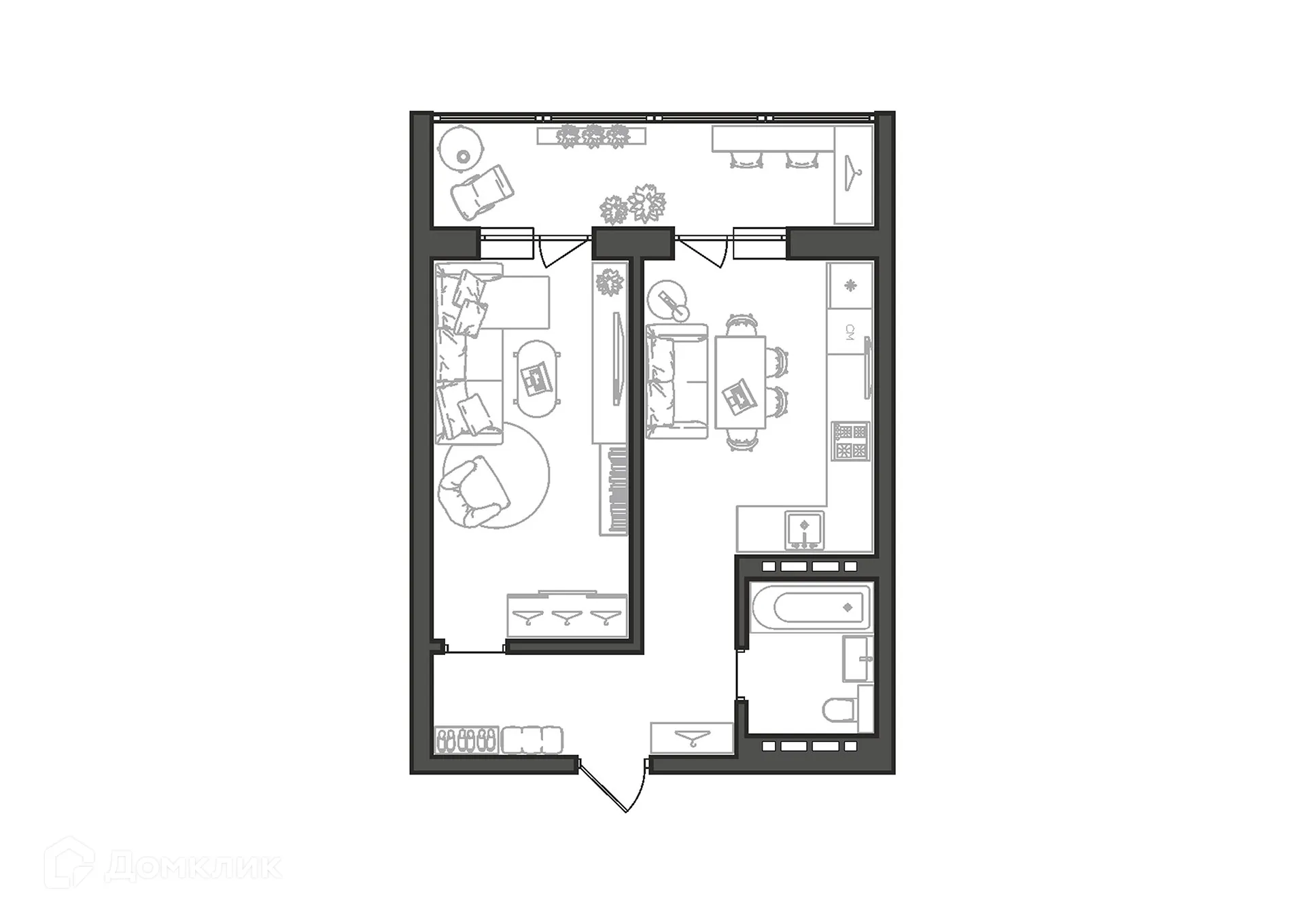 Планировка 1-комнатной квартиры 40.3 м² в ЖК Квартал, г. Волгоград — фото 1