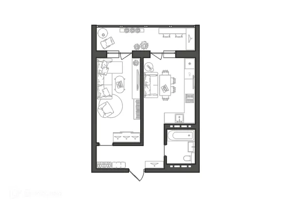 Планировка 1 комн. в ЖК Квартал