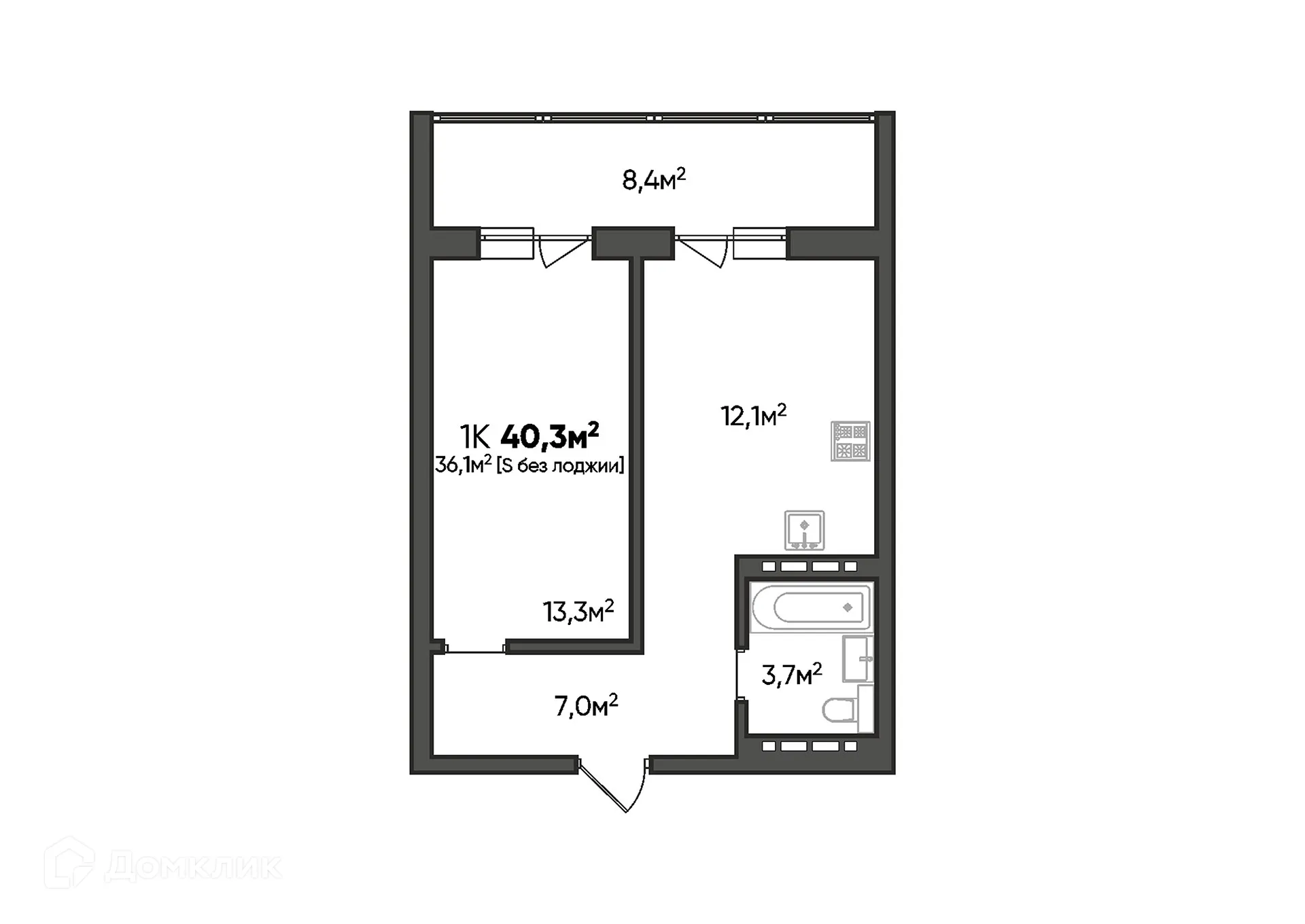 Планировка 1-комнатной квартиры 40.3 м² в ЖК Квартал, г. Волгоград — фото 2