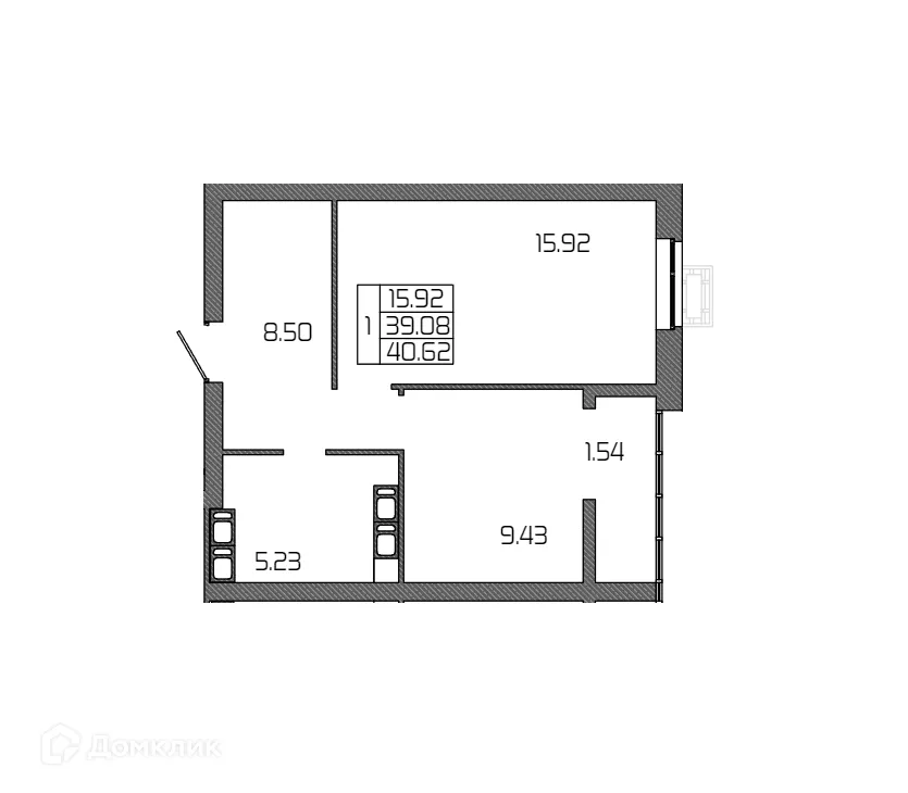 Планировка 1-комнатной квартиры 40.62 м² в ЖК СЕЛЕНА, г. Волгоград — фото 1