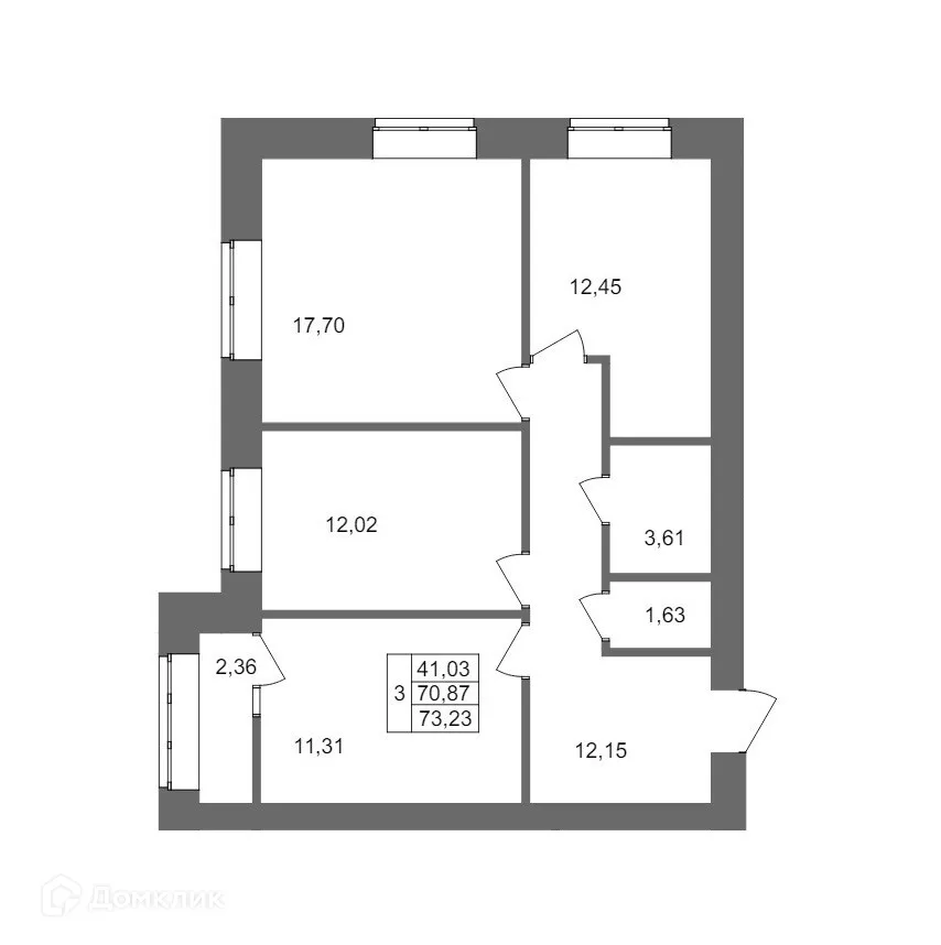 Планировка 3-комнатной квартиры 73.23 м² в ЖК Клубный дом на Жукова, г. Волгоград — фото 11