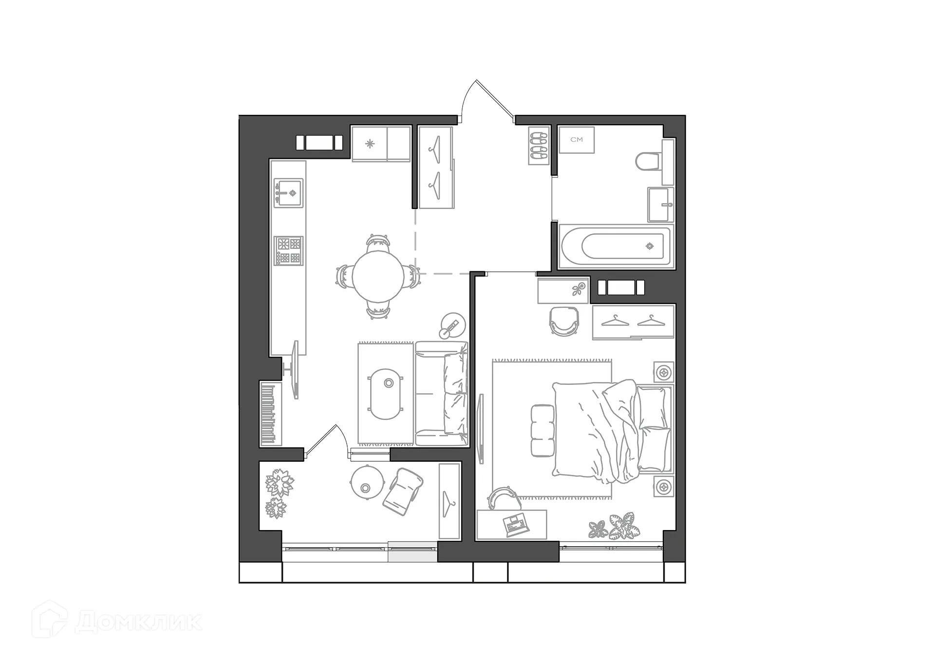 Планировка 1-комнатной квартиры 44.96 м² в ЖК URBN (Урбн), г. Волгоград — фото 1