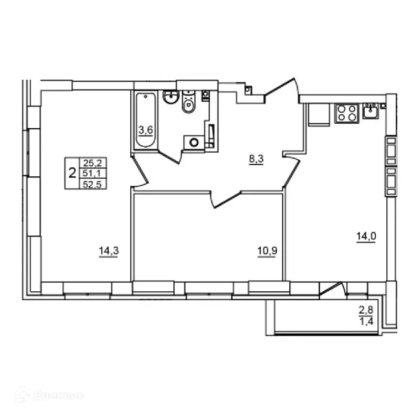 Планировка 2 комн. в ЖК Сталь
