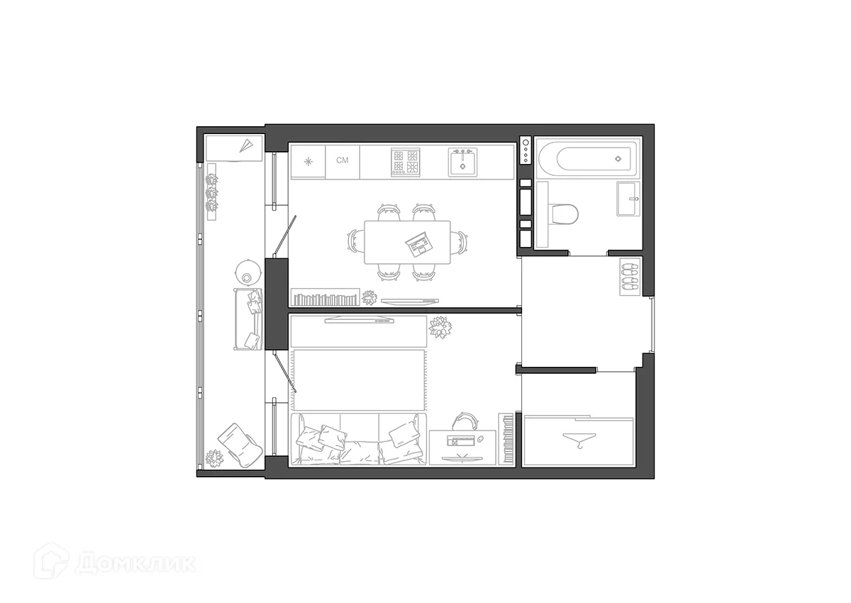 Планировка 1-комнатной квартиры 35.48 м² в ЖК Квартал, г. Волгоград — фото 2