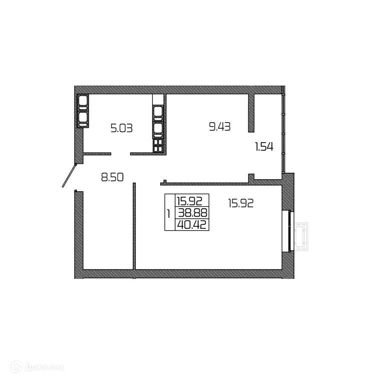 Планировка 1-комнатной квартиры 40.42 м² в ЖК СЕЛЕНА, г. Волгоград — фото 1