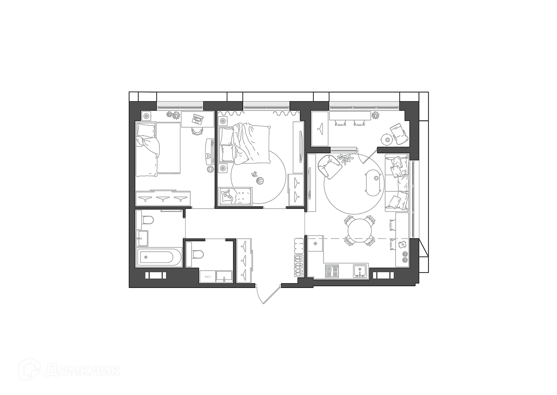Планировка 2-комнатной квартиры 60.89 м² в ЖК URBN (Урбн), г. Волгоград — фото 1