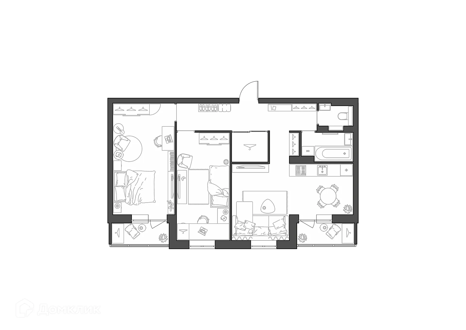 Планировка 3-комнатной квартиры 76.27 м² в ЖК Квартал, г. Волгоград — фото 7