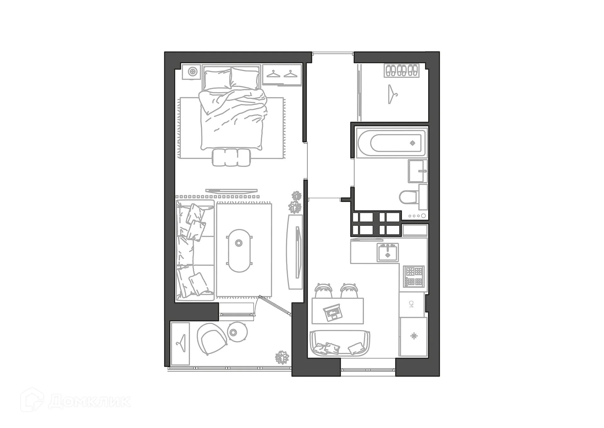 Планировка 1-комнатной квартиры 37.21 м² в ЖК Парк Европейский, г. Волгоград — фото 12