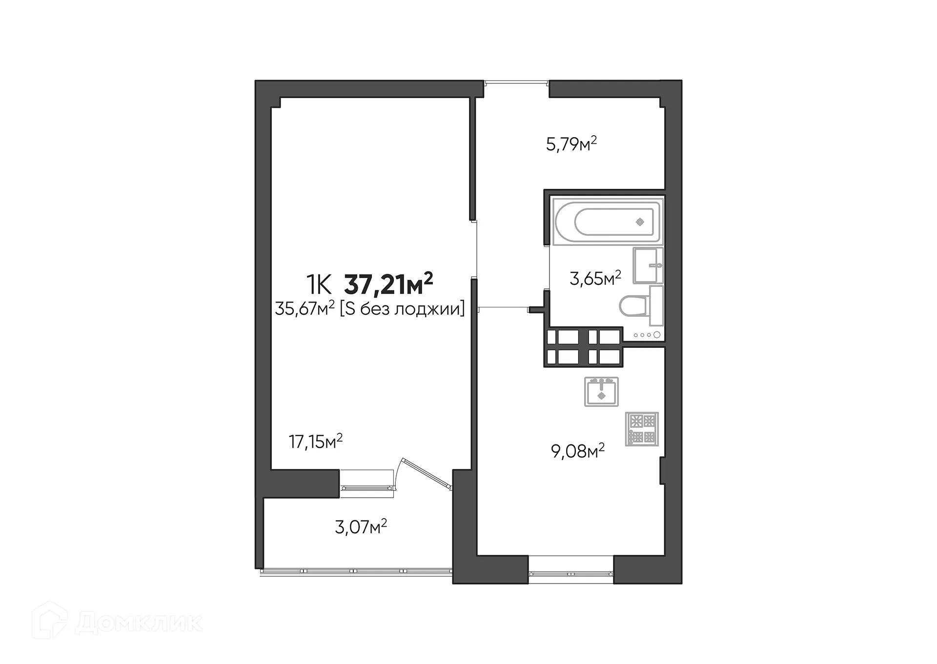 Планировка 1-комнатной квартиры 37.21 м² в ЖК Парк Европейский, г. Волгоград — фото 13