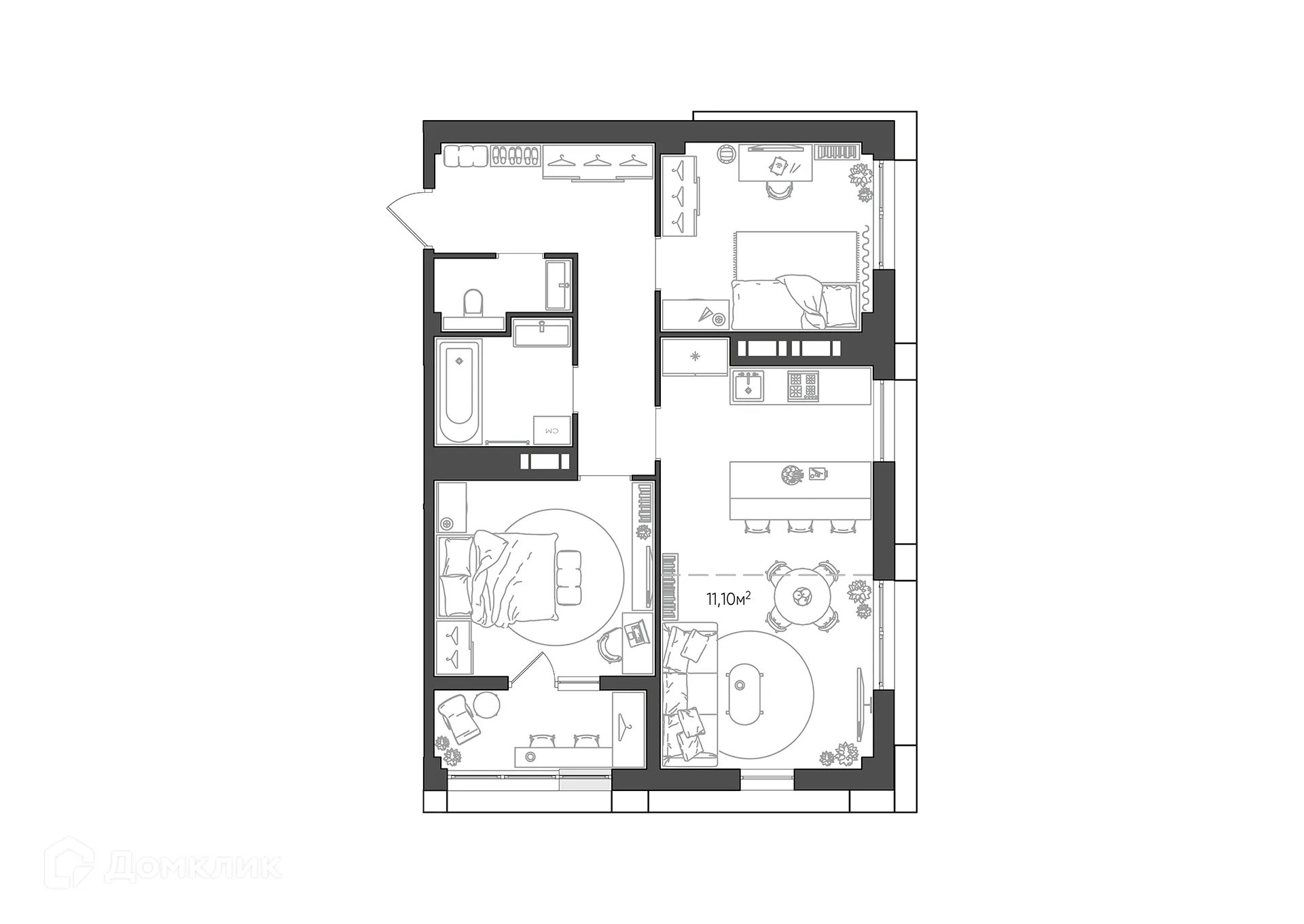 Планировка 3-комнатной квартиры 66.22 м² в ЖК URBN (Урбн), г. Волгоград — фото 10