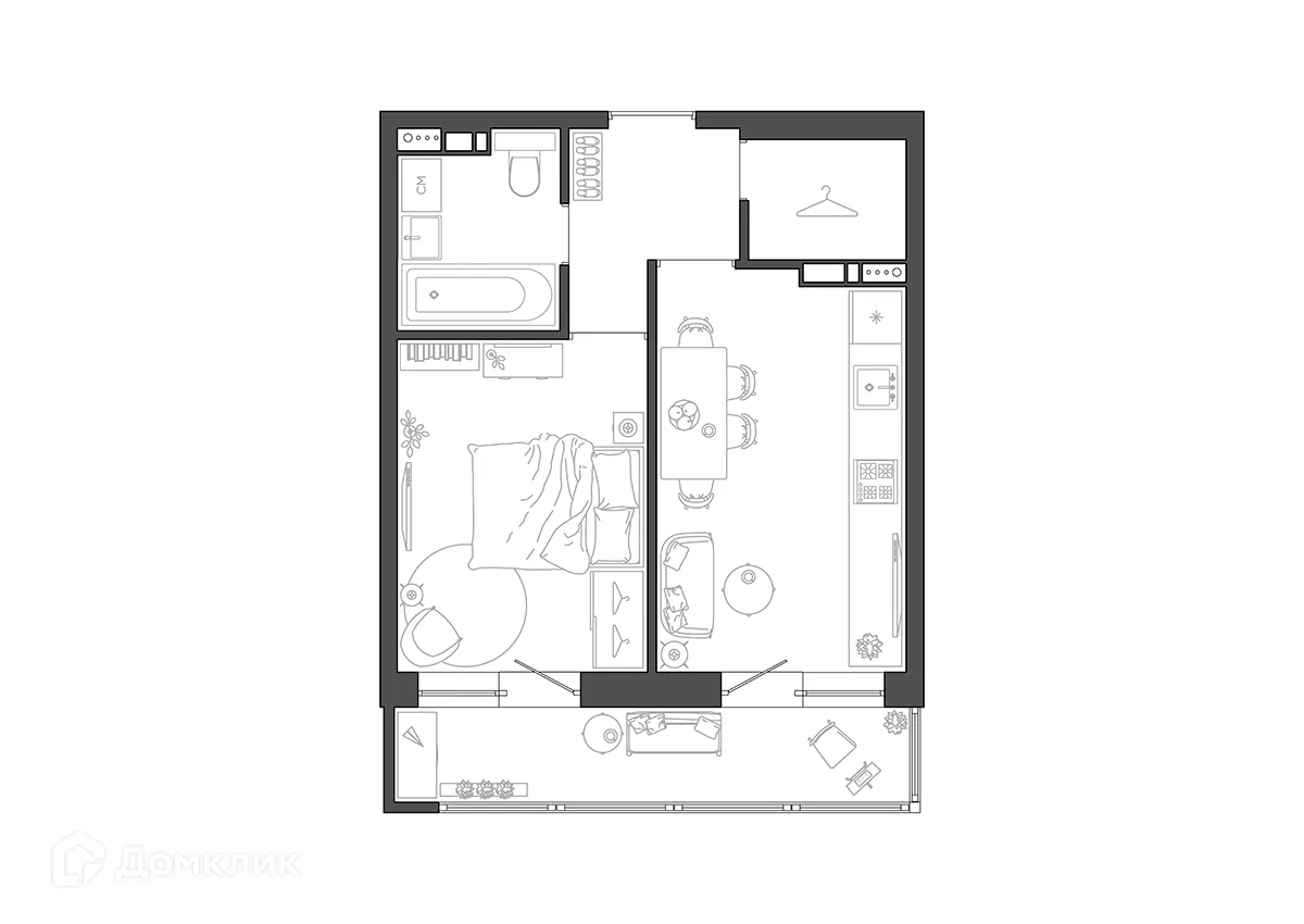 Планировка 1-комнатной квартиры 35.58 м² в ЖК Квартал, г. Волгоград — фото 2