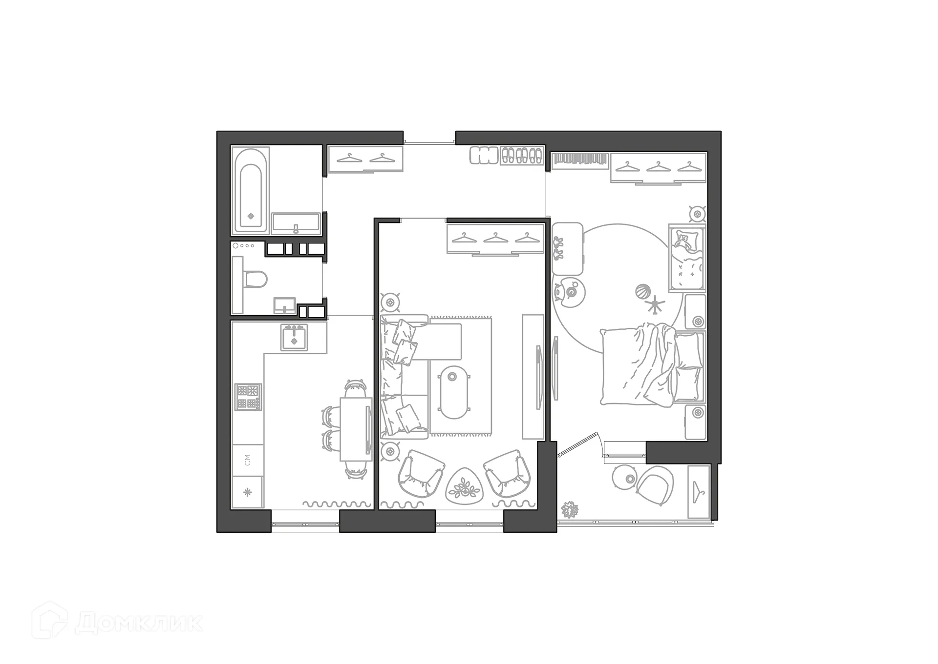 Планировка 2-комнатной квартиры 57.6 м² в ЖК Парк Европейский, г. Волгоград — фото 1