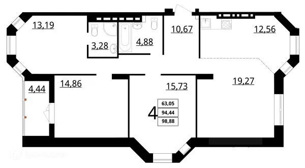 Планировка 4 комн. в ЖК "Резиденция"