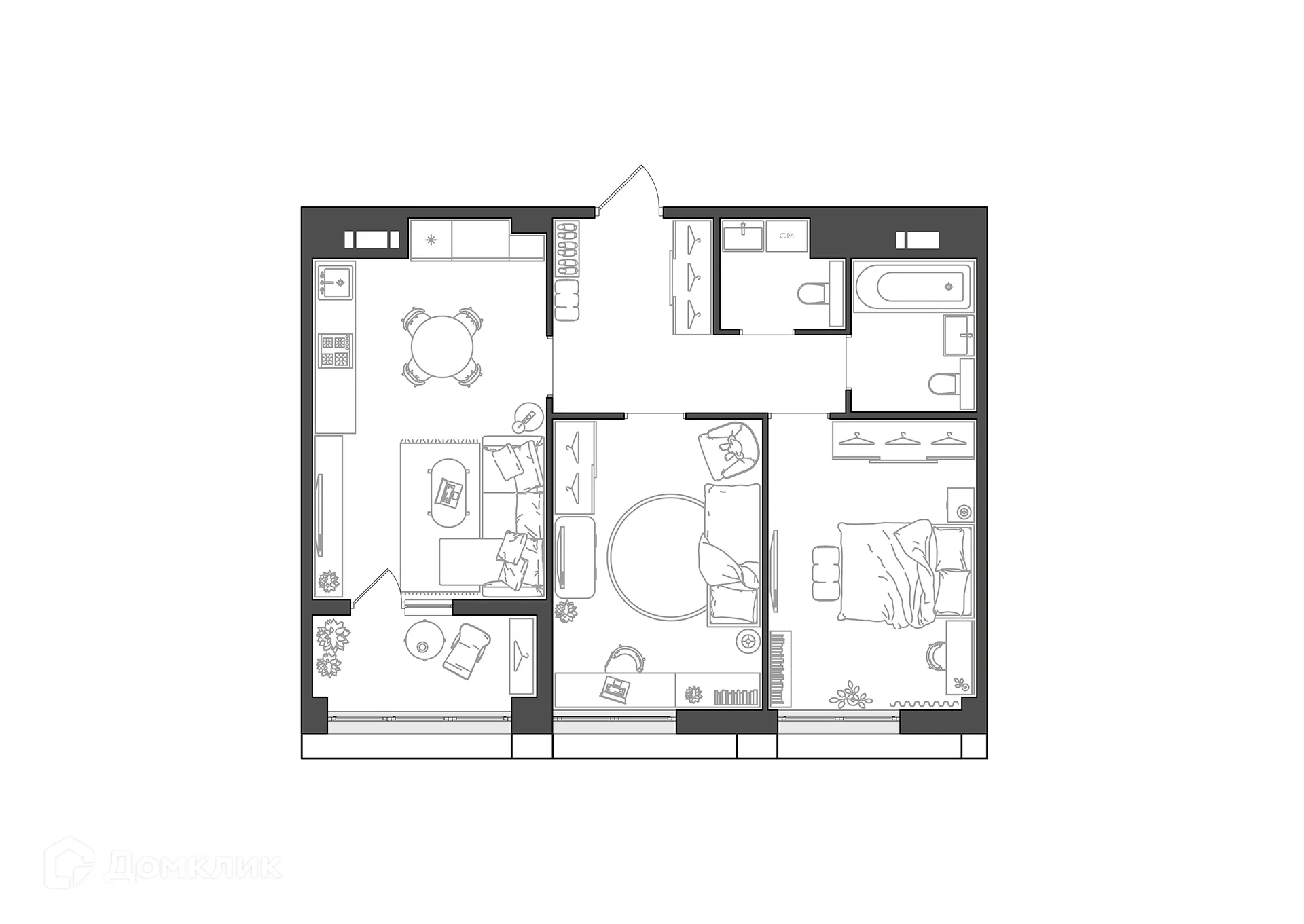 Планировка 2-комнатной квартиры 62.5 м² в ЖК URBN (Урбн), г. Волгоград — фото 10