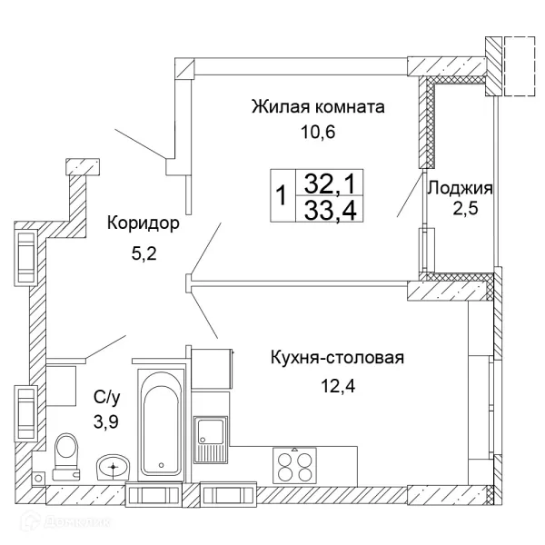 Планировка 1 комн. в ЖК Колизей