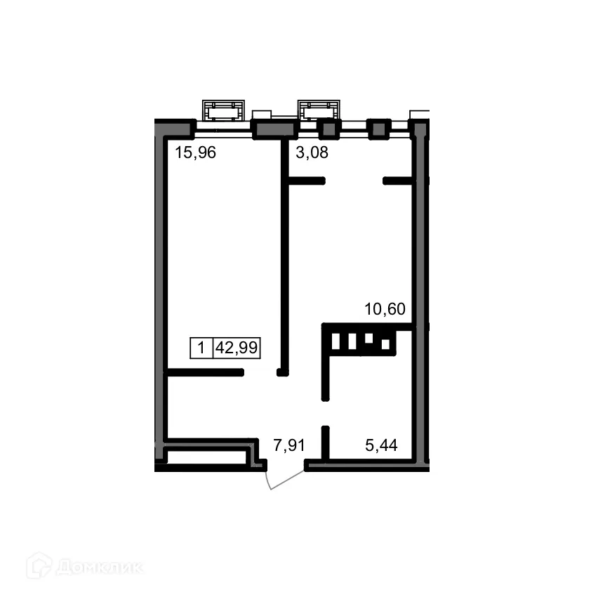 Планировка 1-комнатной квартиры 42.99 м² в ЖК ОМЕГА, г. Волгоград — фото 4