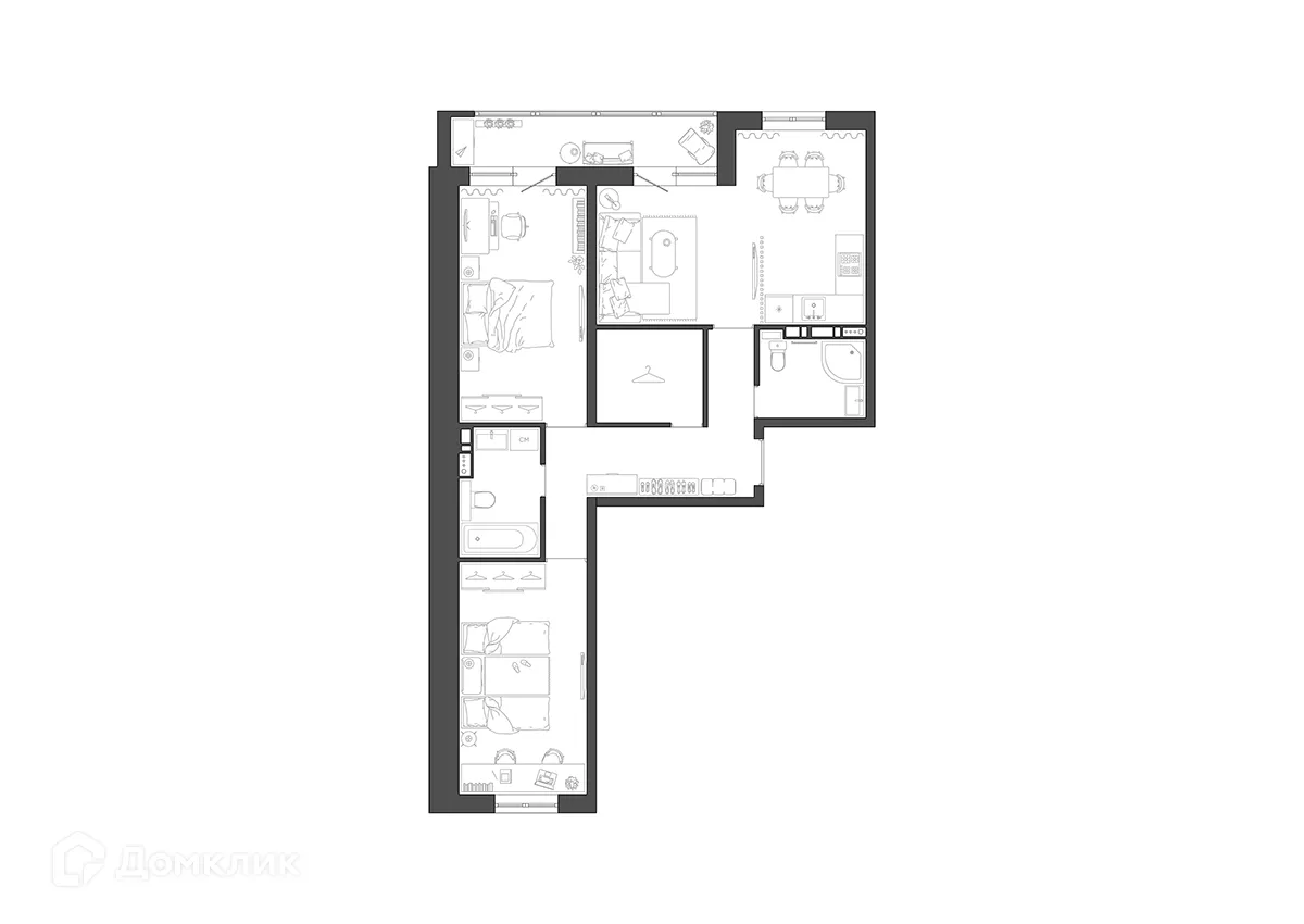 Планировка 2-комнатной квартиры 74.6 м² в ЖК Квартал, г. Волгоград — фото 2