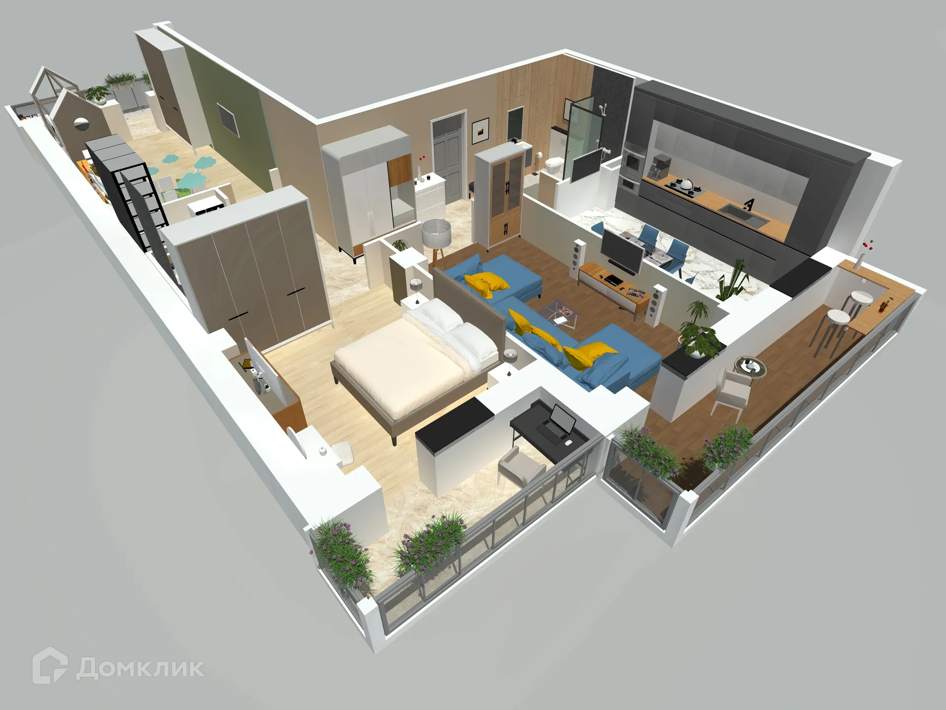 Планировка 3-комнатной квартиры 97.35 м² в ЖК Петровский парк, г. Волгоград — фото 4