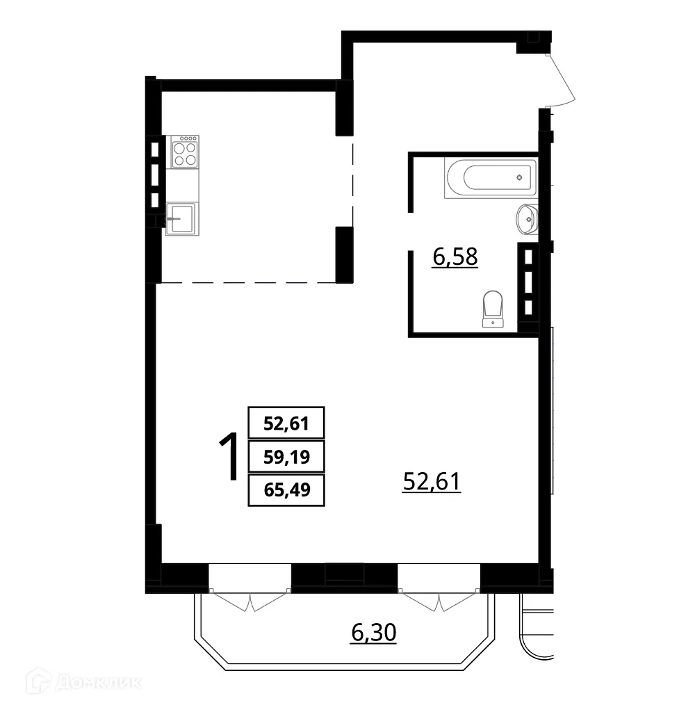 Планировка 2-комнатной квартиры 65.49 м² в ЖК "Резиденция", г. Волгоград — фото 3