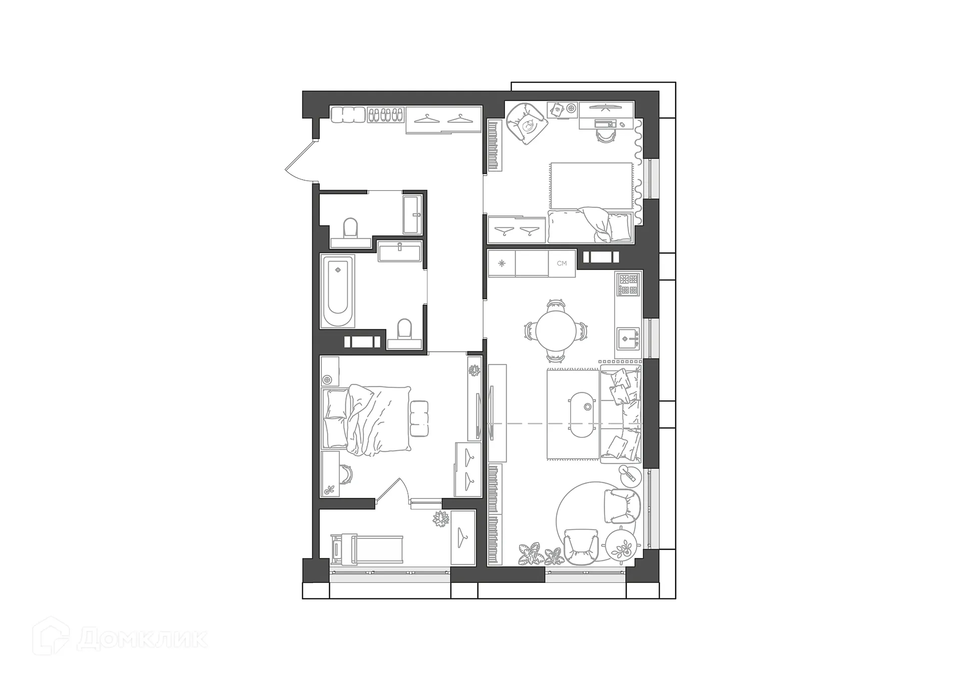 Планировка 3-комнатной квартиры 67.14 м² в ЖК URBN (Урбн), г. Волгоград — фото 1