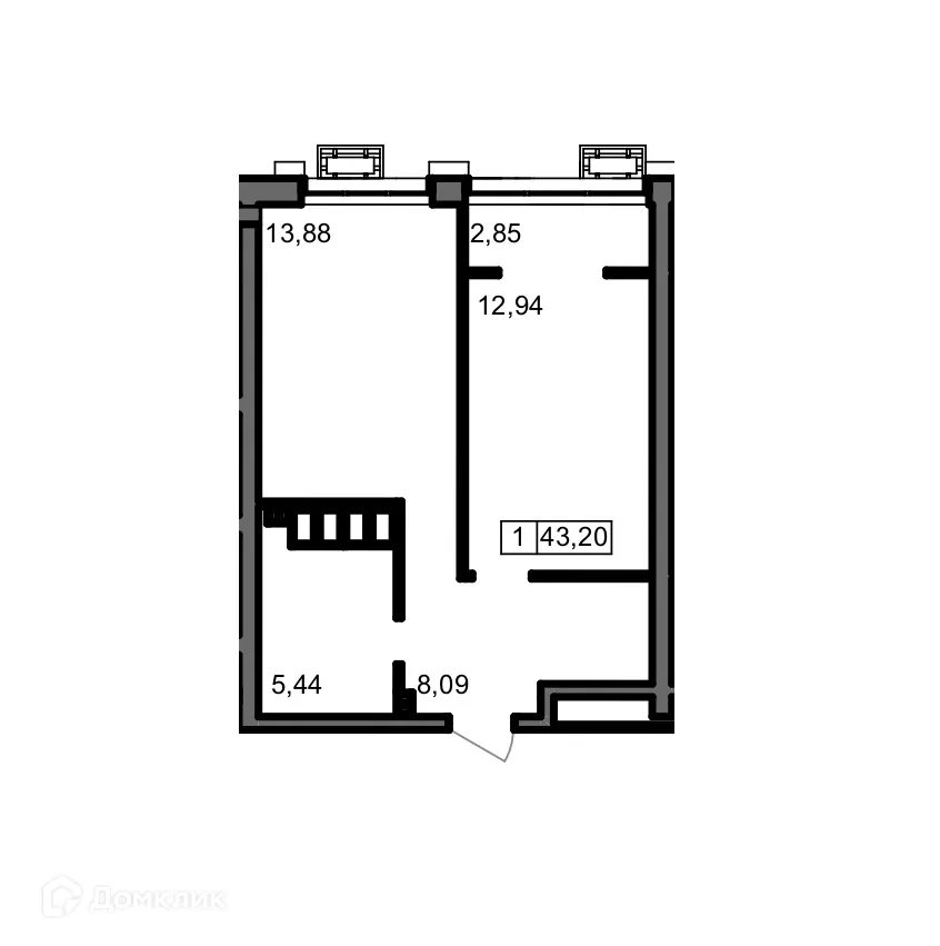 Планировка 1-комнатной квартиры 43.2 м² в ЖК ОМЕГА, г. Волгоград — фото 4