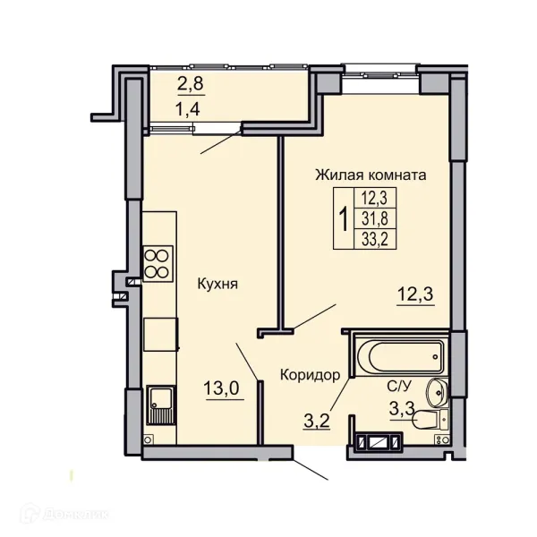 Планировка 1 комн. в ЖК Засекин