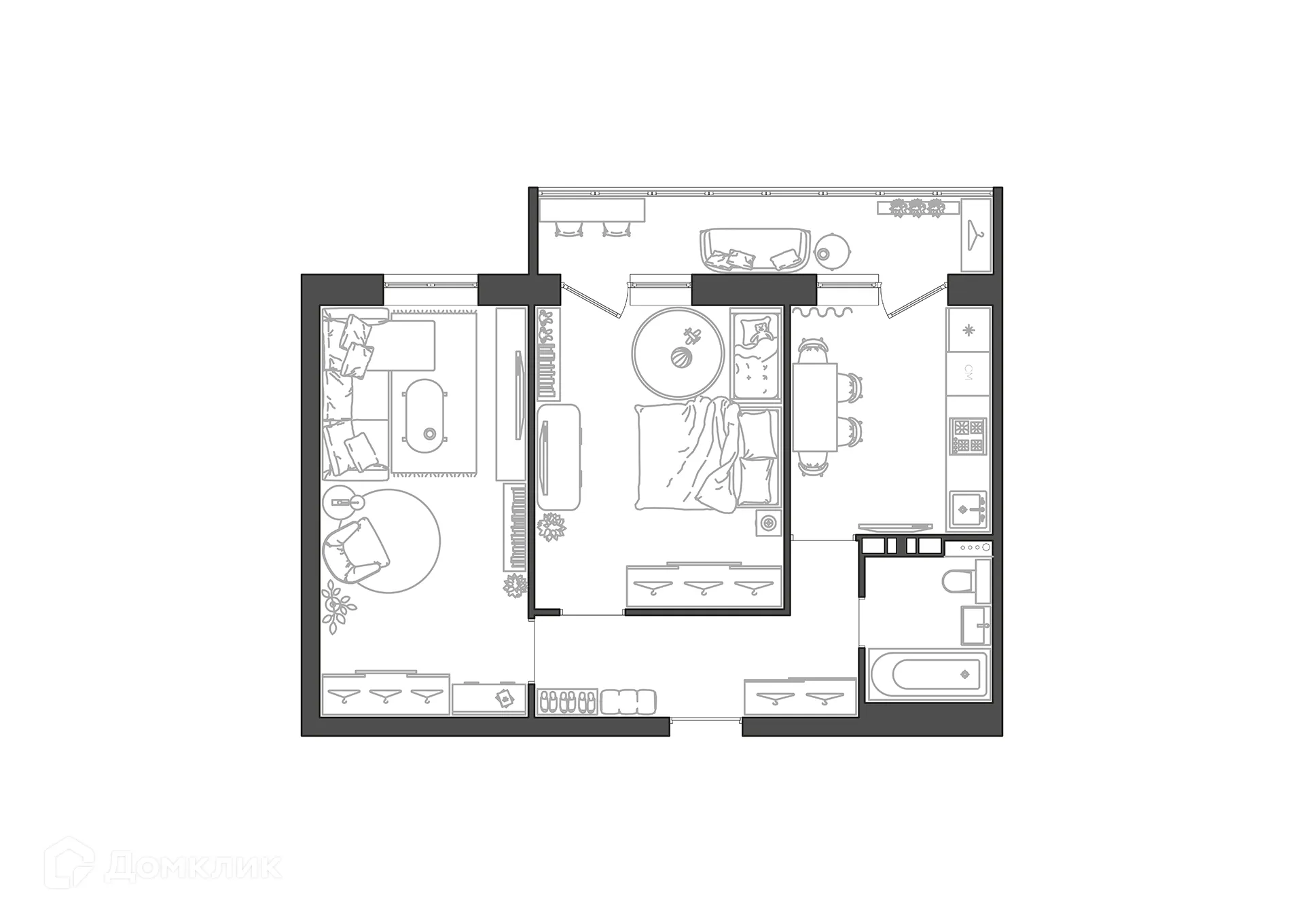 Планировка 2-комнатной квартиры 51.8 м² в ЖК Парк Европейский, г. Волгоград — фото 1