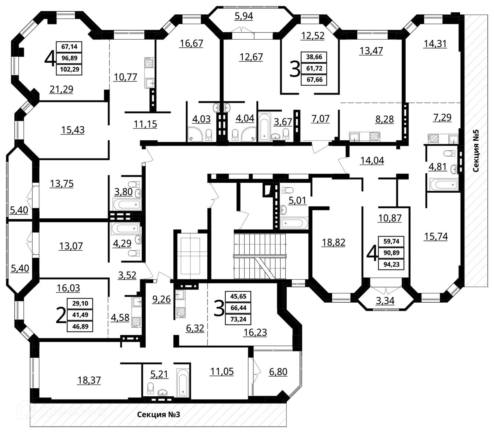 Планировка 3-комнатной квартиры 73.24 м² в ЖК "Резиденция", г. Волгоград — фото 2