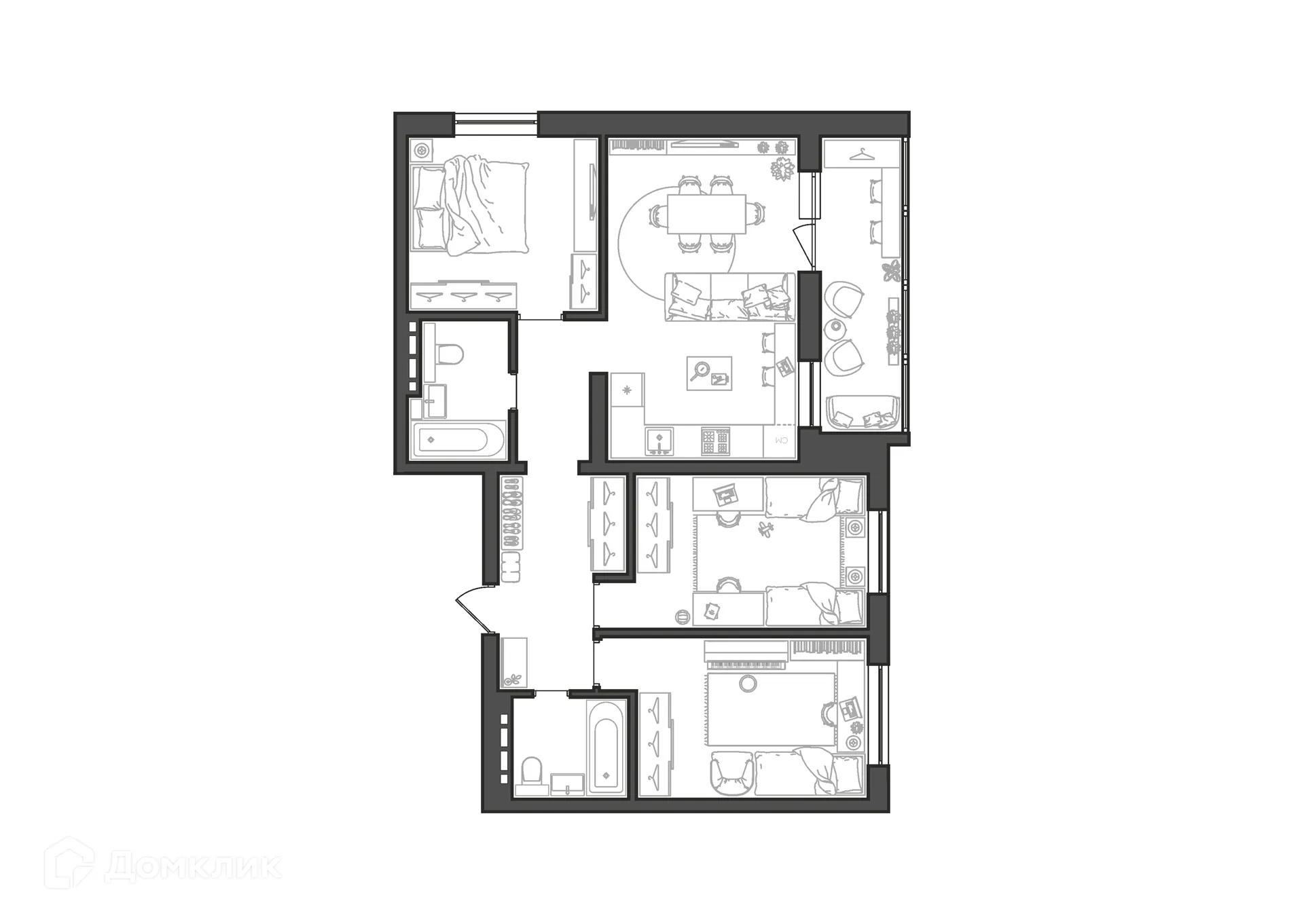 Планировка 3-комнатной квартиры 80.3 м² в ЖК Квартал, г. Волгоград — фото 10