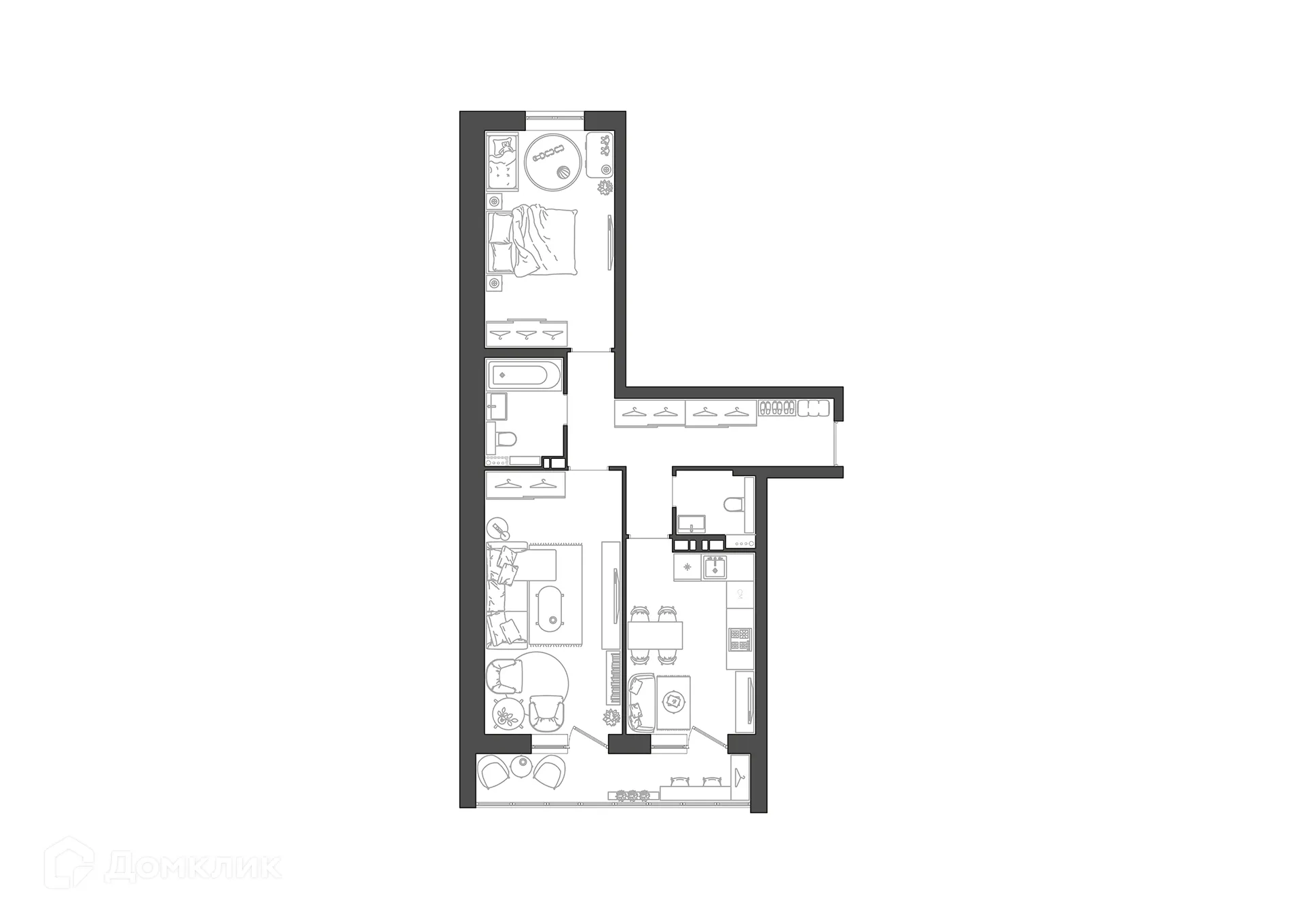 Планировка 2-комнатной квартиры 64.41 м² в ЖК Парк Европейский, г. Волгоград — фото 1