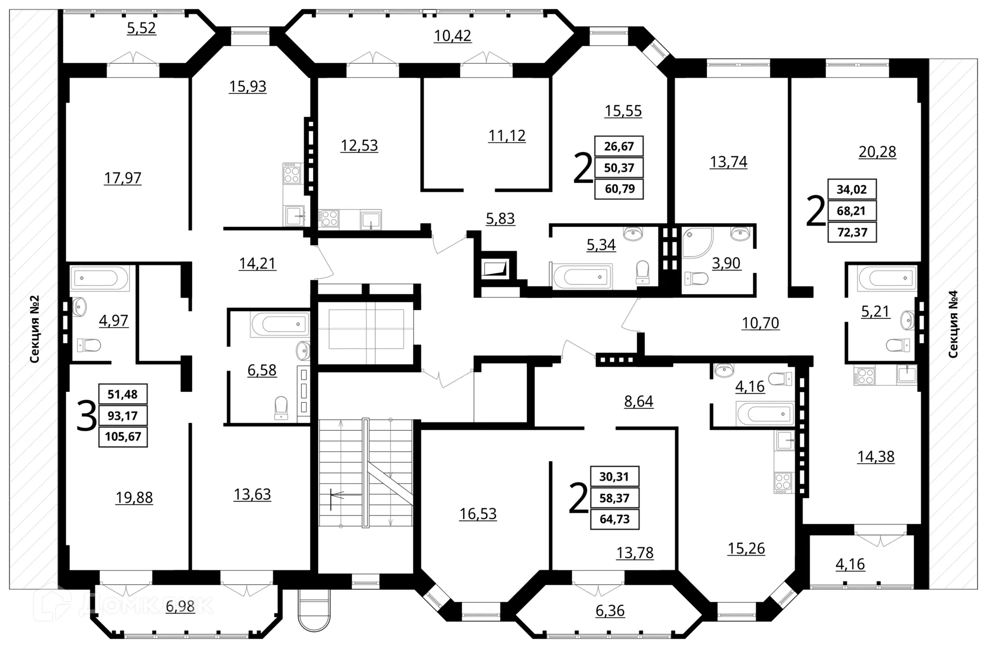Планировка 2-комнатной квартиры 64.73 м² в ЖК "Резиденция", г. Волгоград — фото 2