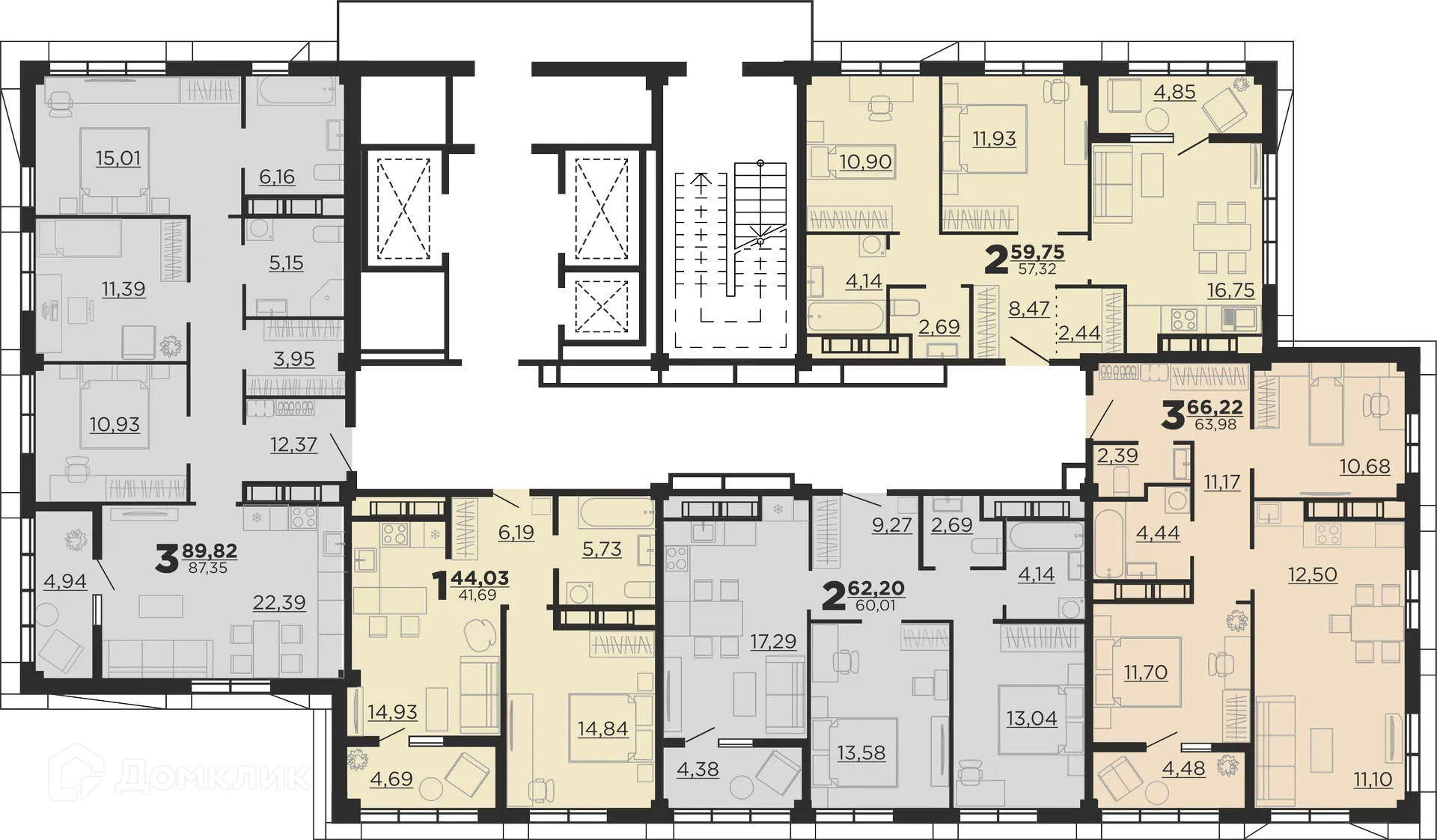Планировка 1-комнатной квартиры 44.03 м² в ЖК URBN (Урбн), г. Волгоград — фото 14