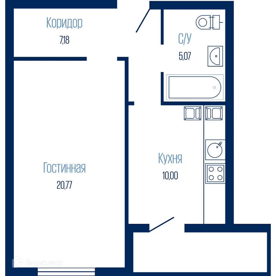 Планировка 1-комнатной квартиры 47.17 м² в ЖК Крылья, г. Волгоград — фото 1