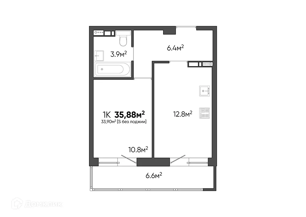 Планировка 1-комнатной квартиры 35.88 м² в ЖК Квартал, г. Волгоград — фото 1